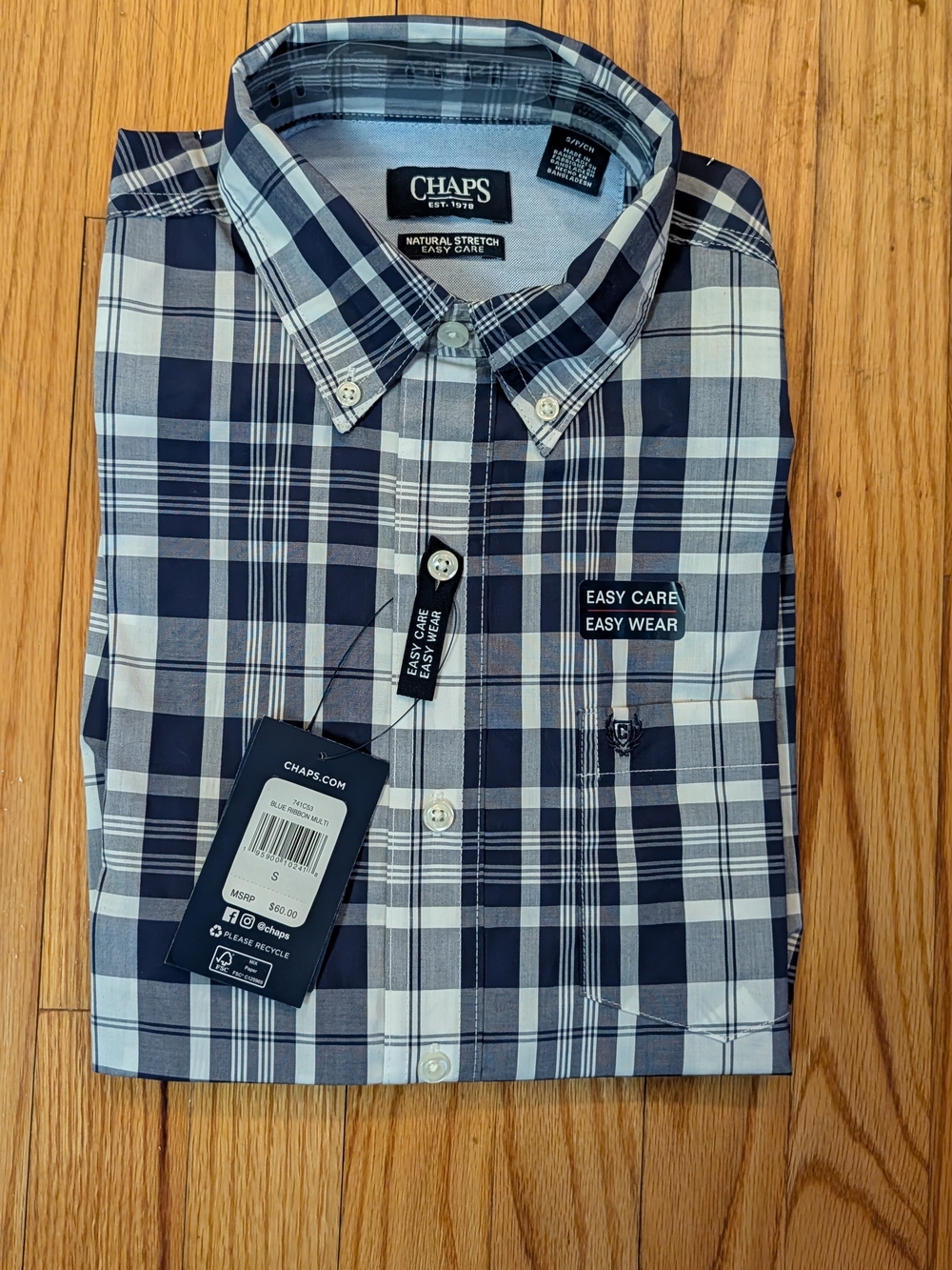 Chaps Navy and White Plaid Button-Down Shirt